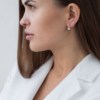 Золотые серьги "Цветочки" с фианитами с04311 №2