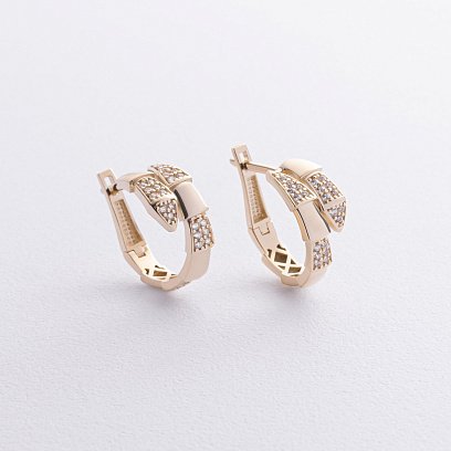 Сережки "Змії" з фіанітами (жовте золото) с09051