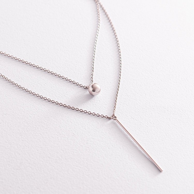 Двойное серебряное колье "Хлоя" с шариком 1091 от ювелирного магазина Оникс - 1