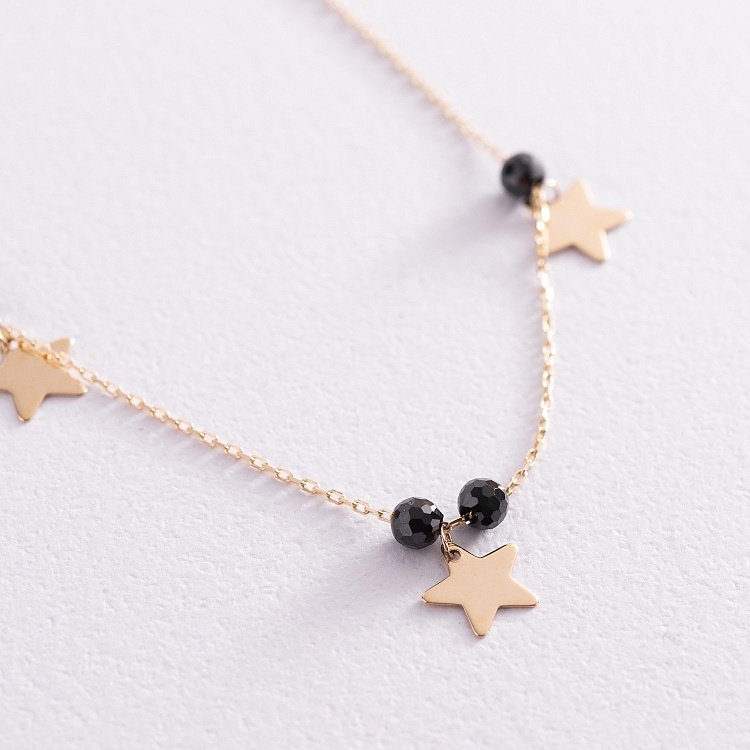 Золотой браслет "Звездочки" на ногу (фианиты) б04886 от ювелирного магазина Оникс - 3