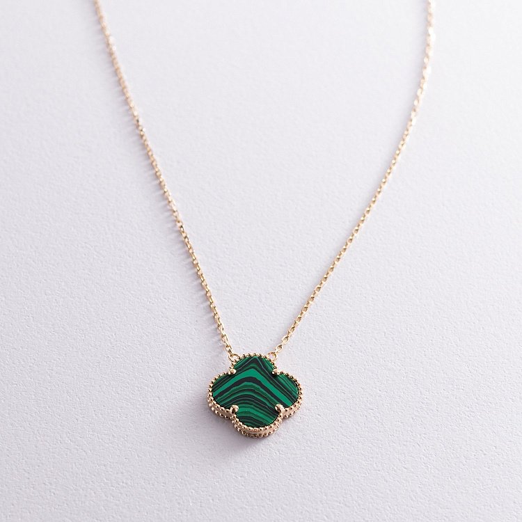 Золоте кольє "Конюшина" з малахітом кол02019 від ювелірного магазину Онікс