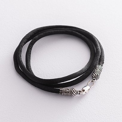 Шелковый шнурок "Спаси и сохрани" с серебряной застежкой (3мм) 18332