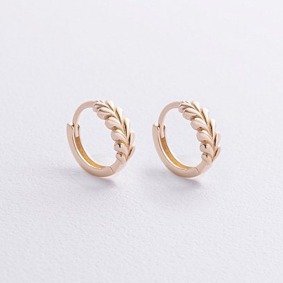 Серьги - кольца "Колоски" в желтом золоте с09168