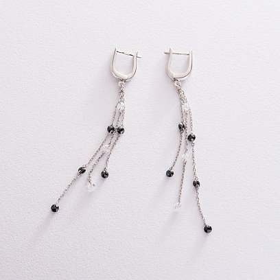 Срібні сережки на англійській застібці з фіанітами 122548