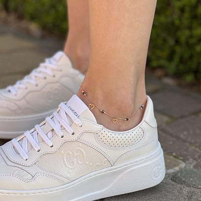 Золотой браслет "Сердечки" (фианиты) на ногу б04902 №2