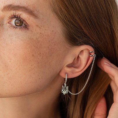 Серебряная серьга - каффа "Герб Украины - Тризуб" с фианитами 40024.2