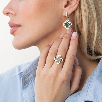 Серьги "Клевер" в желтом золоте (эмаль) с07779 №6