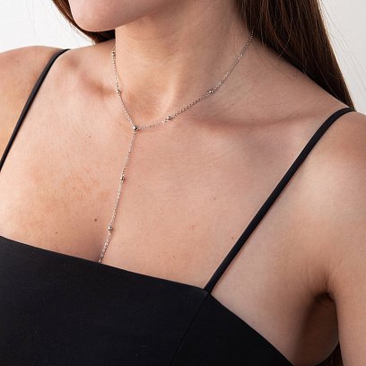 Серебряное колье - галстук с шариками 181168 №2