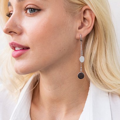 Срібні сережки "Монетки" на ланцюжку 123152 №4