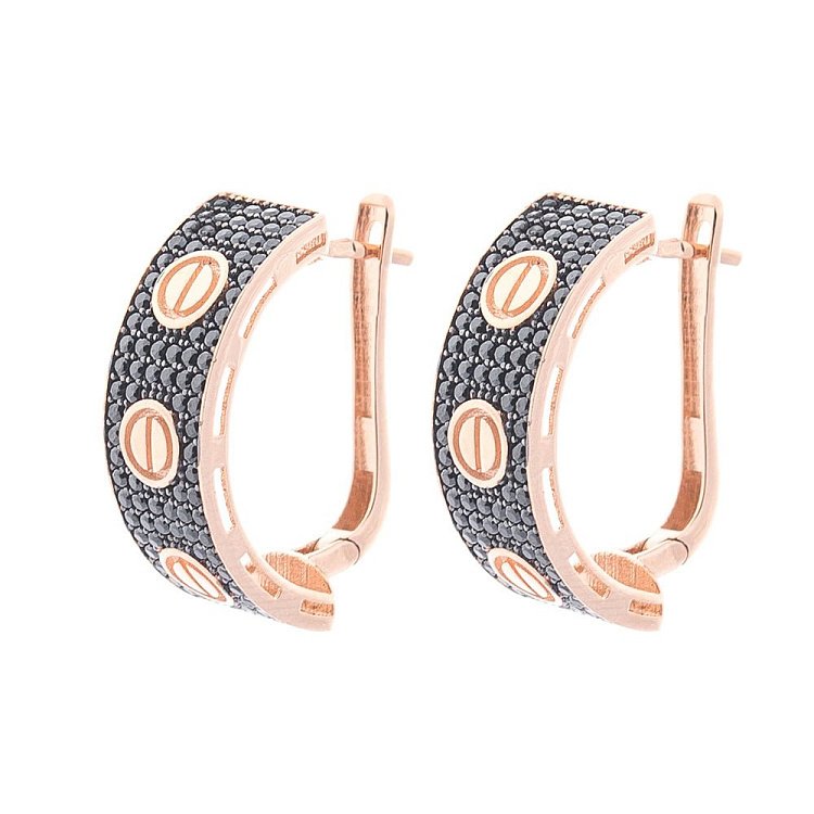 Золотые серьги с фианитами с04931 от ювелирного магазина Оникс - 1