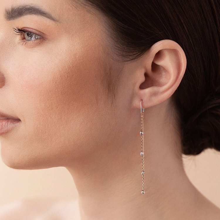 Золотые висячие серьги с шариками (протяжки) с06335 от ювелирного магазина Оникс - 3