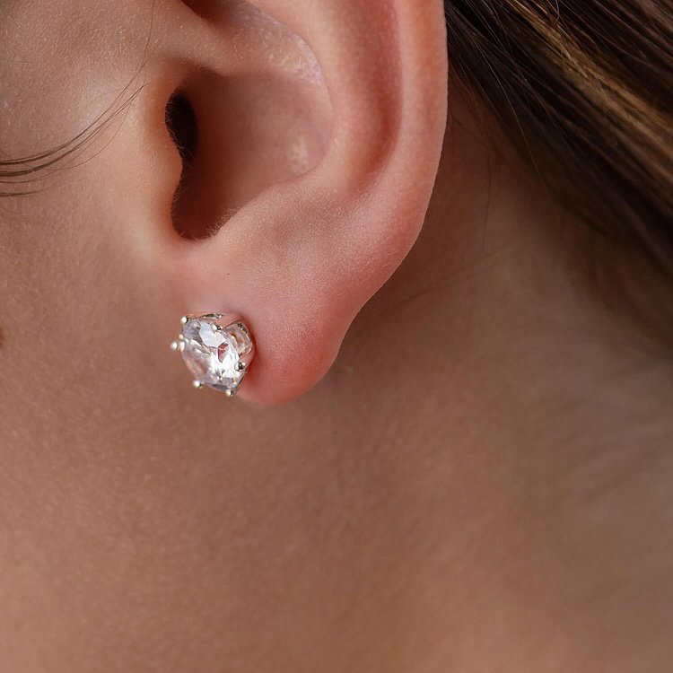 Серебряные серьги - пусеты с фианитами 121622 от ювелирного магазина Оникс - 4