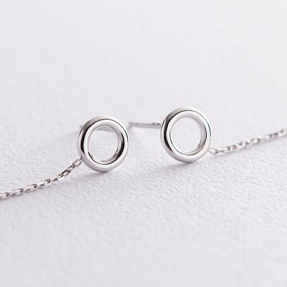 Сережки "Кружечки" на ланцюжку в білому золоті с07276 №5