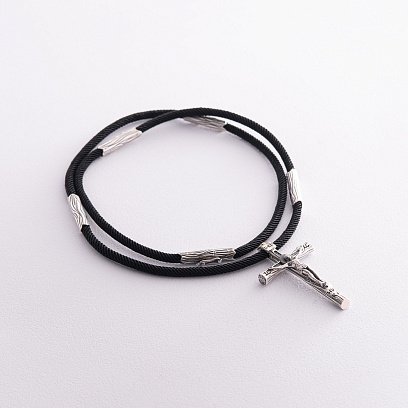 Православний срібний хрест "Розп'яття. Спаси та Збережи" на шнурку 848