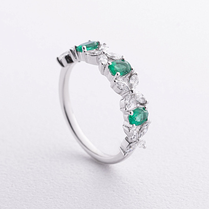 Золота каблучка "Конюшина" зі смарагдами та діамантами кб0671ca