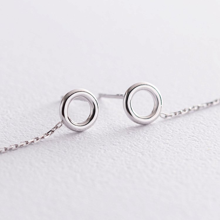Сережки "Кружечки" на ланцюжку в білому золоті с07276 від ювелірного магазину Онікс - 5
