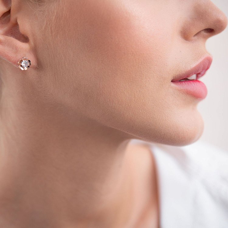 Золотые серьги - пусеты "Цветочки" с01934 от ювелирного магазина Оникс - 3