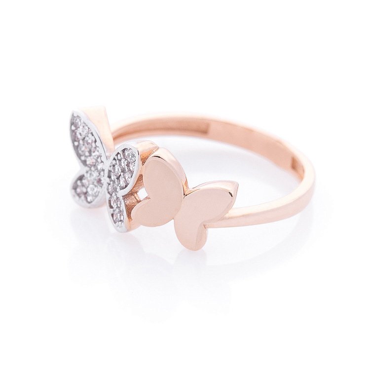 Золотое кольцо с бабочками (фианит) к06285 от ювелирного магазина Оникс