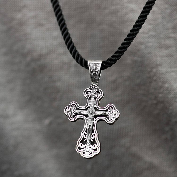 Серебряный крест "Распятие. Спаси и Сохрани" с эбеновым деревом mini 1071 от ювелирного магазина Оникс - 5