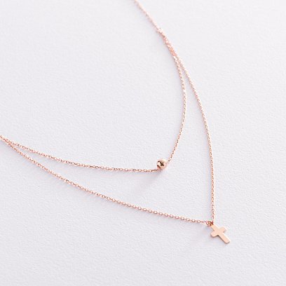 Подвійне золоте кольє "Хрестик і кулька" кол01922