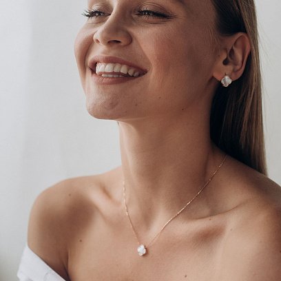 Серьги из желтого золота "Клевер" с перламутром с05061 №7