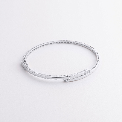 Жорсткий браслет "Змія" у білому золоті (фіаніти) б05627 №3