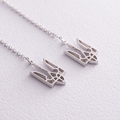 Серьги - протяжки "Герб Украины - Тризуб" (белое золото) с07974 №4