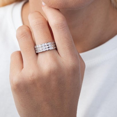 Потрійна золота каблучка з фіанітами к02641 №2