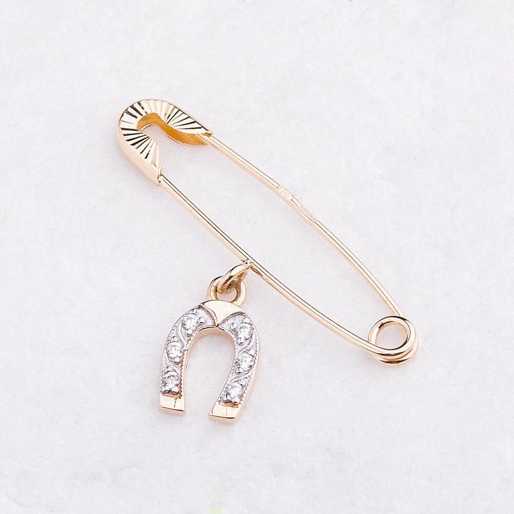 Золотая булавка "Подкова" с фианитами зак00216 от ювелирного магазина Оникс - 2