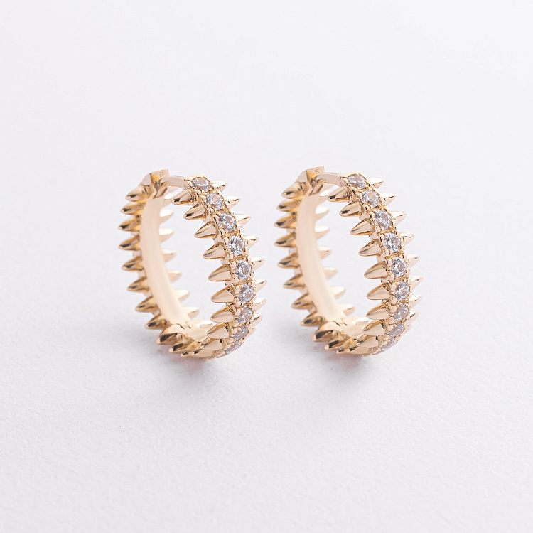 Серьги - кольца "Teresa" в желтом золоте (фианиты) с09498 от ювелирного магазина Оникс