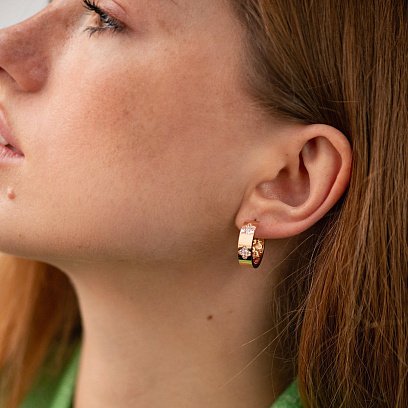 Сережки - кільця "Конюшина" в червоному золоті (фіаніти) с08890 №4