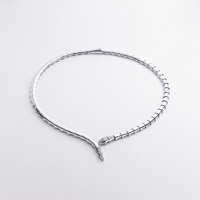 Кольє "Змія" у білому золоті (фіаніти) кол02628