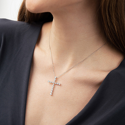 Крестик в белом золоте с бриллиантами пб0386nl №2