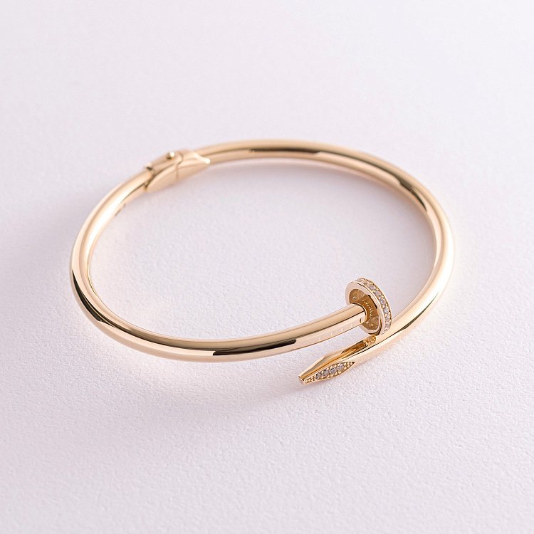 Золотий браслет "Цвях" з фіанітами б02953 від ювелірного магазину Онікс