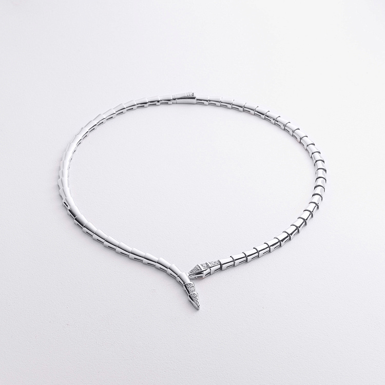 Кольє "Змія" у білому золоті (фіаніти) кол02628 від ювелірного магазину Онікс