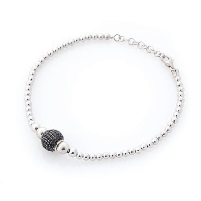 Золотий браслет з кульками (чорні фіаніти) б03582 №4