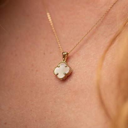 Підвіска "Конюшина" в жовтому золоті (перламутр) п03940 №3