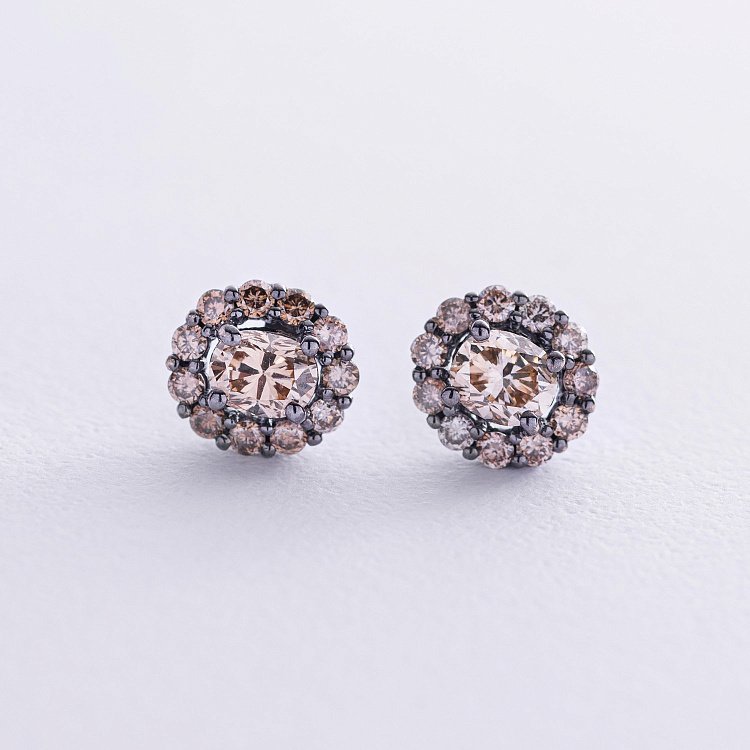 Золотые серьги - пусеты с бриллиантами сб0491cha от ювелирного магазина Оникс - 2