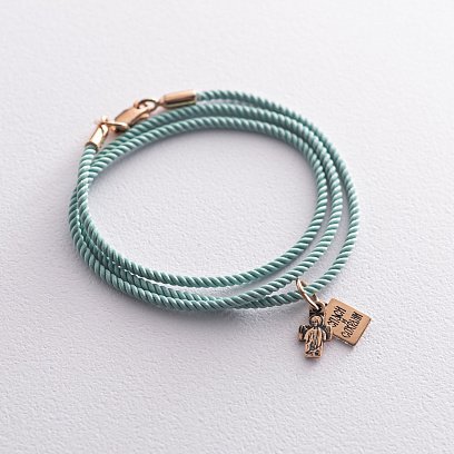 Шелковый бирюзовый шнурок с золотой гладкой застежкой (2мм) кол01012 №3