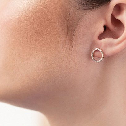 Сережки - пусети "Кругообіг" з фіанітами 1.2 см (жовте золото) с08399 №6