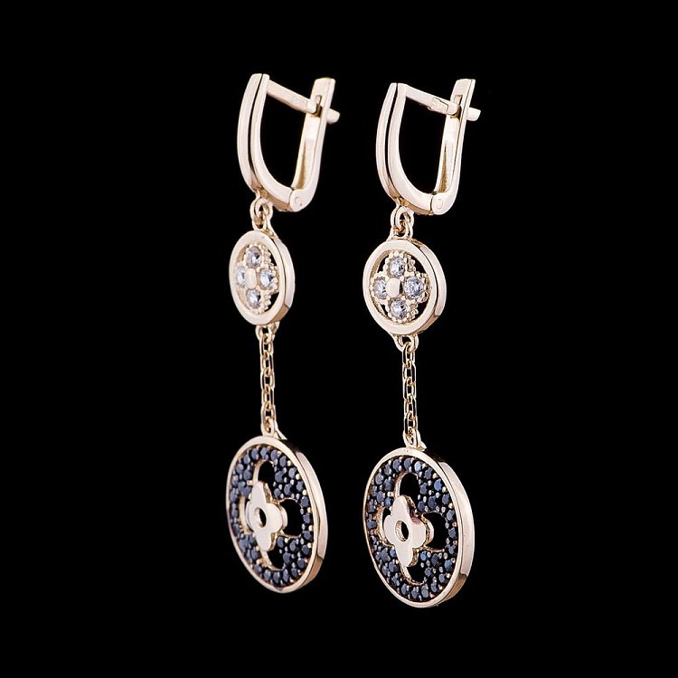 Золоті сережки "Конюшина" з фіанітами с04846 від ювелірного магазину Онікс - 1