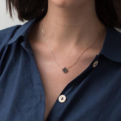 Золотое колье "Клевер" (оникс) кол01661 №2