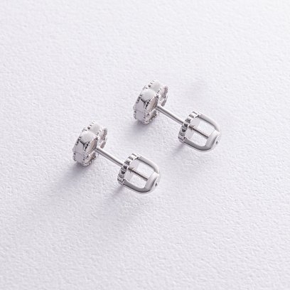 Срібні сережки - пусети "Конюшина" з перламутром mini 123294 №5