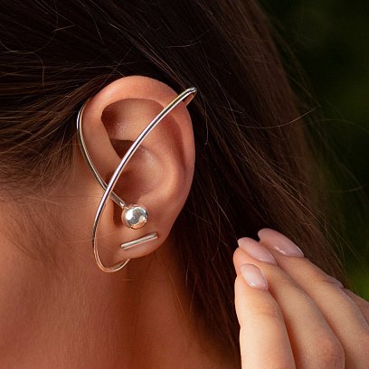 Серебряная серьга - каффа "Космос" 123235