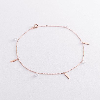 Золотий браслет "Пір'їнки" на ногу (фіаніти) б04795