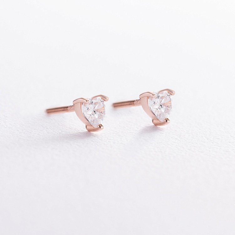 Золоті сережки - пусети "Сердечки" з куб. цирконієм (Swarovski) 1119к від ювелірного магазину Онікс