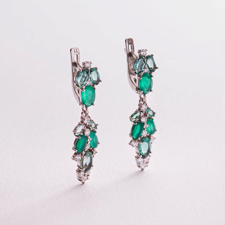 Серебряные серьги с агатом, кварцом и фианитами 2950/9р-GRAGQG от ювелирного магазина Оникс