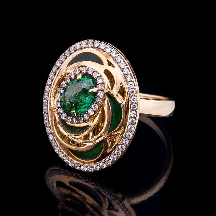 Золотое кольцо (фианиты, эмаль) к03951 от ювелирного магазина Оникс - 1