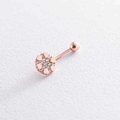 Золотой пирсинг в пупок "Сердечки" с фианитами пир00241