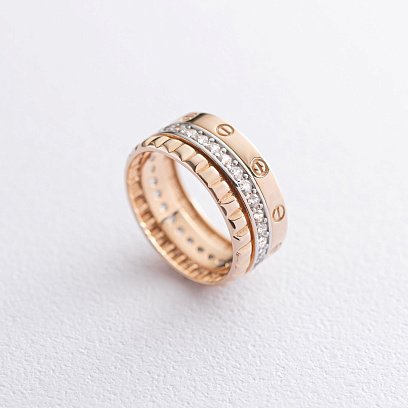 Золота каблучка з білими фіанітами к06643 №3